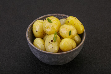 Young boiled potato in the bowl