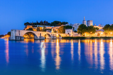 Avignon, France. Saint Benezet bridge and Popes Palace.