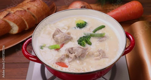 煮込んでいるクリームシチューをスプーンですくうシーン Wall Mural Yasuhiro Amano