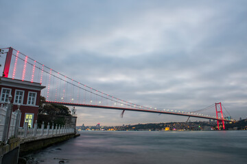 Istanbul Bosphorus Bridge (15th July Martyrs Bridge) view from Beylerbeyi. Istanbul, Turkey.