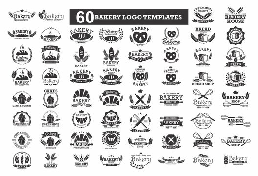 60 Bakery logo templates,Bakery shop logo, Confectionery, Dough, Bake, Bakery oven | Vector illustration | Logo Set
