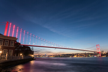 Istanbul Bosphorus Bridge (15th July Martyrs Bridge) view from Beylerbeyi. Istanbul, Turkey.