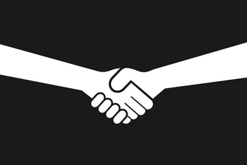 Handshake - two people are shaking hands - gesture of agreement, treaty, deal and greeting during meeting. Vector illustration isolated on black.