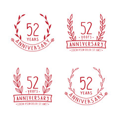 52 years anniversary logo collection. 52nd years anniversary celebration hand drawn logotype. Vector and illustration. 