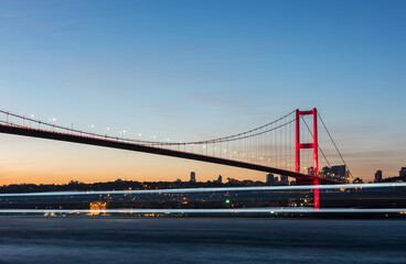 Fototapeta na wymiar Istanbul Bosphorus Bridge (15th July Martyrs Bridge) view from Beylerbeyi. Istanbul, Turkey.