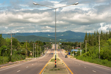 The highways in Thailand. During Covid-19 epidemic, there is less vehicle on the road as people do not much leave from home to prevent the spread of Covid-19.