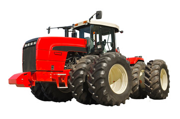 Large modern powerful agricultural tractor isolated on a white background