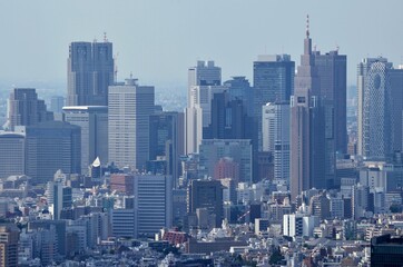 Skyscrapers in the skyline of downtown Tokyo, Japan
