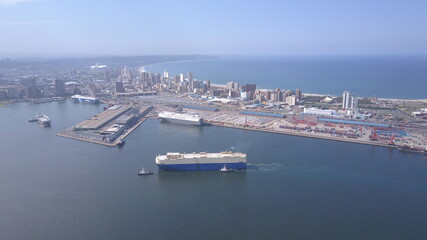 Harbour with ships at port overlooking Durban