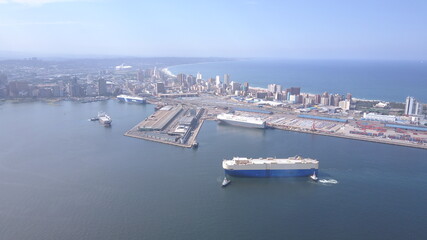 Harbour with ships at port overlooking Durban
