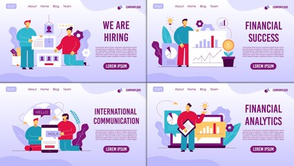 Business management ecommerce landing pages set concept