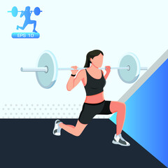 Fototapeta na wymiar Fitness club ads with a healthy woman lifting weights, Vector illustration.