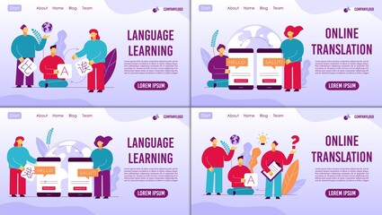 Learning language online translator webpage set concept