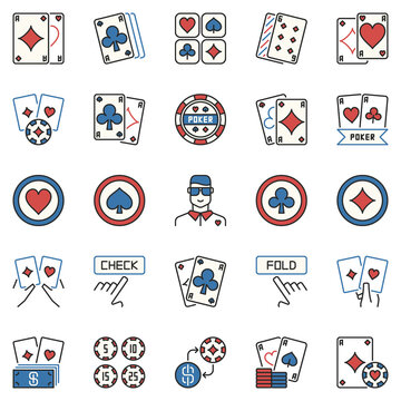 Poker colored icons collection. Vector playing cards creative concept signs or design elements