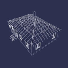 Constructions of a country house.  Vector architectural 3D design. Modern blueprint.
