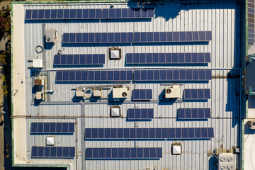 Aerial view of solar panels on a roof