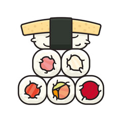 Stack of Maki and Nigiri Sushi isolated vector illustration for International Sushi Day on June 18