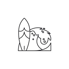 Surfboard and wave vector line icon