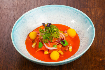 Gazpacho tomato soup with herbs