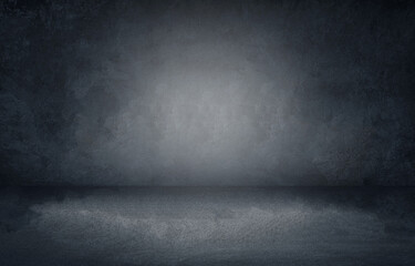 Concrete floor and wall abstract background, Dark black and blue grungy for studio room display or montage of product