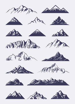 Vector illustrated set featuring various abstract mountains