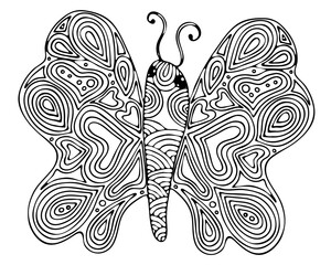 Abstract isolated black line butterfly  for tattoo, coloring book