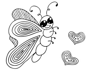 Abstract isolated black line butterfly  for tattoo, coloring book