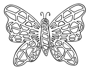 Abstract isolated black line butterfly  for tattoo, coloring book