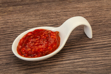 Tomato spicy sauce in the bowl