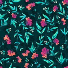 Flowers leaves seamless. Beautiful Floral Print Design textiles illustration. Ornament Floral Pattern. 