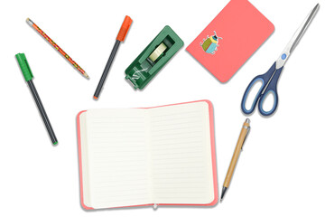 ufficio oggetti agenda forbice penne colori scrivania