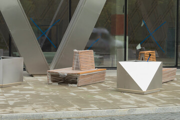 New benches in cellophane for installation