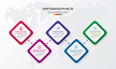 Business infographics template 5 steps with square,Element for design invitations,Vector illustration.