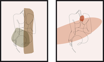 Minimalist woman line art in abstract. Bare Perspective of woman in color mist palette