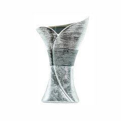 A silver plant vase sculpture on a white background, isolated