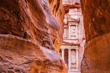 Petra, Jordan. Al-Khazneh (The Treasury) in Petra seen from the siq.