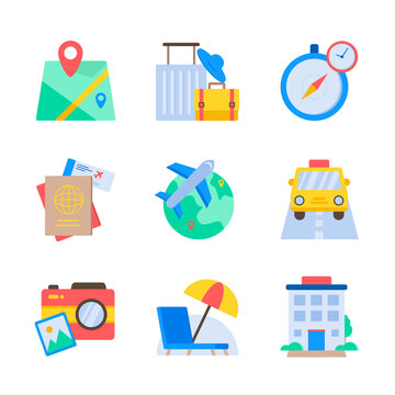 Travel and holiday icon set vector,  tourism color icon design