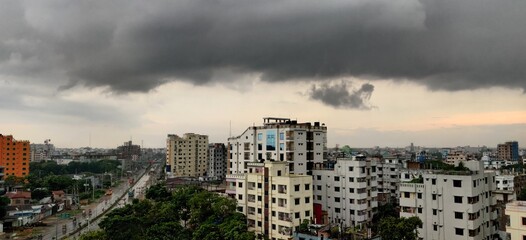Dark sky and dramatic clouds before rainy. A cityscape before starting rain
