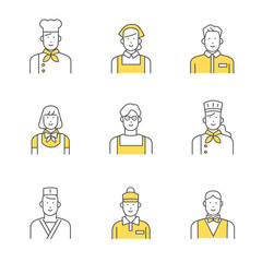 	飲食業界で働く人たち　イラスト素材セット