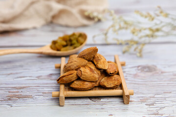 Delicious almond nuts are on the table
