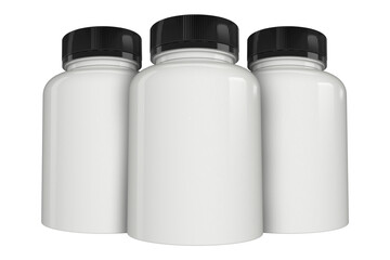 Supplement bottle mock-up with black lid, 3d illustration