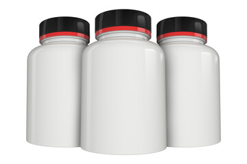 Supplement bottle mock-up with black lid, 3d illustration