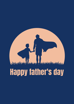 Happy Father's Day Dad and Son as Superheroes walking into the Sunset