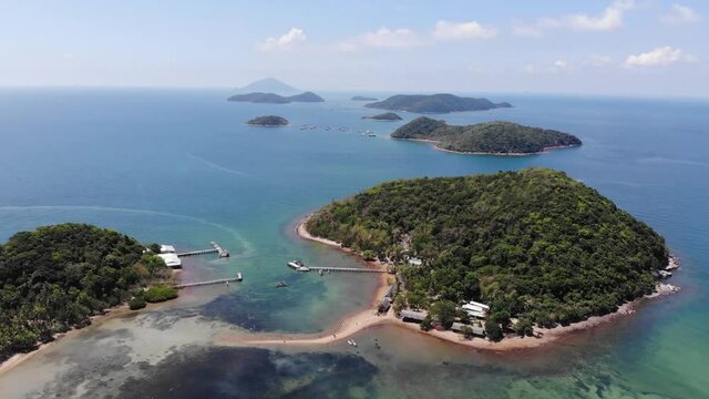 Aerial view of Ba Lua archipelago (another name is Binh Tri island) in Kien Luong, Kien Giang province, Vietnam.