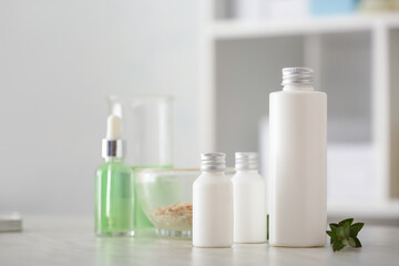 Natural cosmetics on table in laboratory
