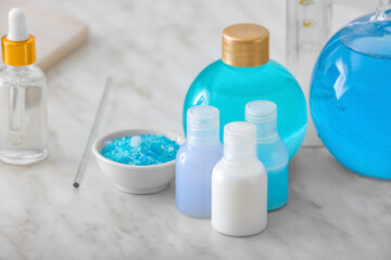 Natural cosmetics on table in laboratory