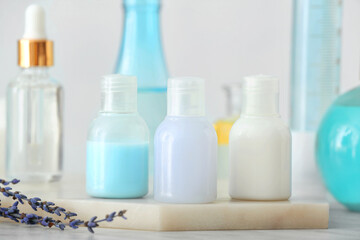 Natural cosmetics on table in laboratory