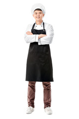 Handsome Asian chef on white background