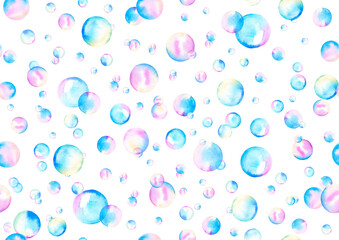 Watercolor bubbles background, seamless pattern. 