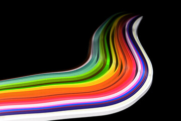 Abstract color wave curl rainbow strip paper on black background
